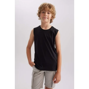 Erkek Çocuk Siyah Standart Fit Normal Kesim Bisiklet Yaka Basic Düz %100 Pamuklu Atlet B0669A8NS