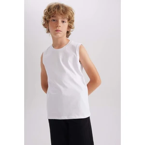 Erkek Çocuk Beyaz Standart Fit Normal Kesim Bisiklet Yaka Basic Düz %100 Pamuklu Atlet B0669A8NS