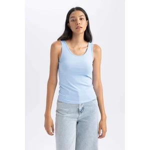 Kadın Mavi Slim Fit Dar Kesim Bisiklet Yaka Düz Basic %100 Pamuk Atlet B0652AXNS