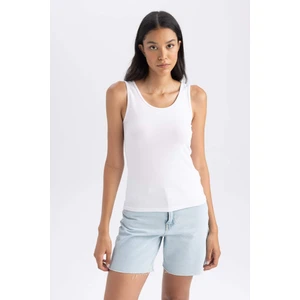 Kadın Beyaz Slim Fit Dar Kesim Bisiklet Yaka Düz Basic %100 Pamuk Atlet B0652AXNS