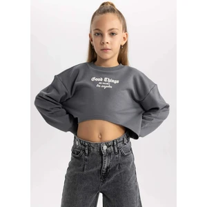 Kız Çocuk 2'li Takım Baskılı Crop Bisiklet Yaka Sweatshirt Askılı Atlet B2517A823WN