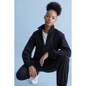 DeFactoFit Crop Dik Yaka Basic Düz Fermuarlı Sporcu Sweatshirt