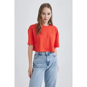 Coool Kadın Kırmızı Oversize Fit Geniş Kesim Basic Düz %100 Pamuk Kısa Kollu Tişört B0651AXNS