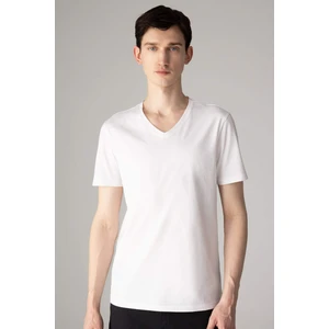 %100 Pamuk Slim Fit Dar Kesim V Yaka Basic Düz Kısa Kollu Beyaz Tişört M7668AZ24SP