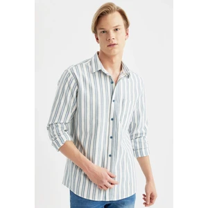 Regular Fit Waffle Çizgili Pamuklu Uzun Kollu Gömlek B2902AX24SP