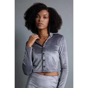 Fitted Kadife Uzun Kollu Crop Gömlek B6530AX23WN