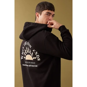 Oversize Geniş Kalıp Yarım Fermuarlı Kapüşonlu Sırt Baskılı Sweatshirt B4804AX24SP
