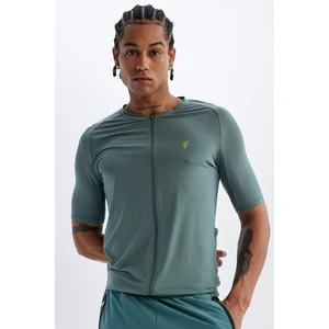 Slim Fit Dar Kesim Bisiklet Yaka Fermuarlı Ağır Kumaş Sporcu Kısa Kollu Tişört B5144AX24SP