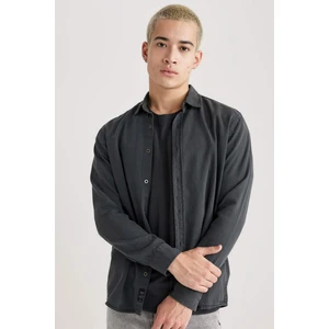 Regular Fit Tensel Uzun Kollu Basic Düz Gömlek B6154AX23AU