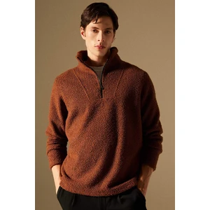 Regular Fit Dik Yaka Fermuarlı Pelüş Sweatshirt B6493AX24SP