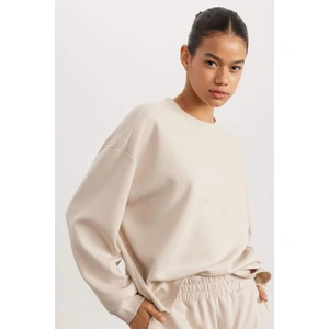 DeFactoFit Oversize Geniş Kalıp Bisiklet Yaka Basic Düz Skuba Dalgıç Kumaş Sporcu Sweatshirt B4668AX24SP