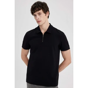 Regular Fit Yarım Fermuarlı Kısa Kollu Pilise Siyah Polo Tişört B7355AX24SP