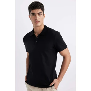 Slim Fit Dar Kesim Kısa Kollu Pamuklu Modal Karışımlı Basic Düz Siyah Polo Tişört M6609AZ24SP
