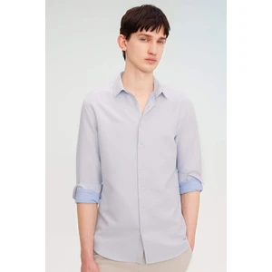 Slim Fit Dar Kesim Polo Yaka Petek Dokulu Uzun Kollu Gömlek B6476AX24SP
