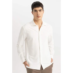 Modern Fit Polo Yaka Basic Düz Krinkıl Uzun Kollu Beyaz Gömlek B7384AX24SP