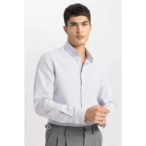 Slim Fit Dar Kesim Polo Yaka Petek Dokulu Uzun Kollu Gömlek B6476AX24SP