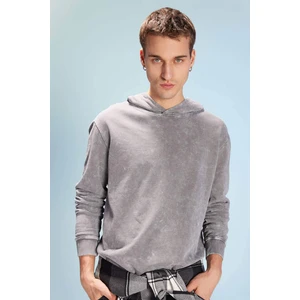 Regular Fit Kapüşonlu Yıkamalı Soluk Efektli Basic Düz Sweatshirt B9220AX23WN