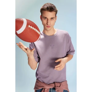 Loose Fit Bisiklet Yaka Baskılı Kısa Kollu Ağır Kumaş Tişört B9675AX23WN