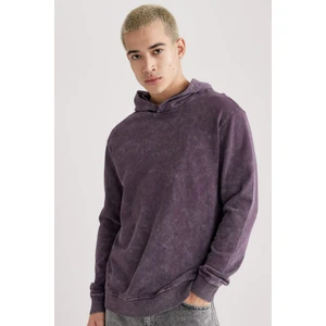 Regular Fit Kapüşonlu Yıkamalı Soluk Efektli Basic Düz Sweatshirt B9220AX23WN