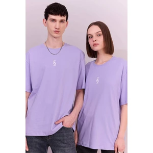 Oversize Geniş Kalıp Bisiklet Yaka Baskılı Kısa Kollu Tişört C2134AX24SM