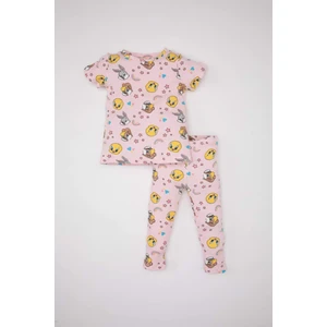 Kız Bebek Looney Tunes Pijama Takımı Fitilli Kaşkorse Bisiklet Yaka Kısa Kollu Üst Beli Lastikli Uzun Alt C2032A524SM