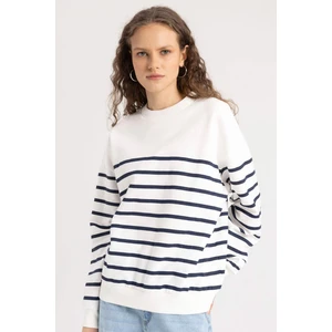 Relax Fit Bisiklet Yaka Çizgili İnce Sweatshirt A9255AX24SP