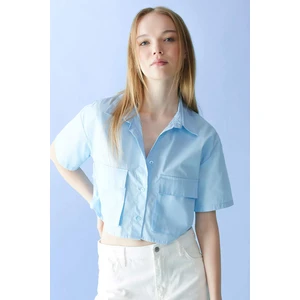Coool Oversize Geniş Kalıp Cep Detaylı Crop Kısa Kollu Gömlek C0739AX24SP