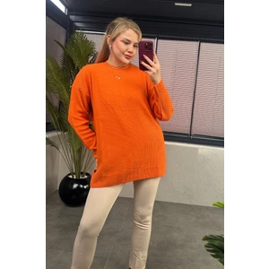 Turuncu Yarı Boğazlı Fitilli Oversize Kazak