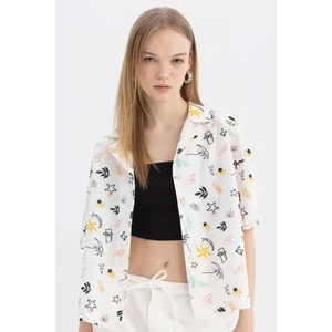 Coool Oversize Pijama Yaka Desenli Kısa Kollu %100 Pamuk Gömlek A6863AX24SM