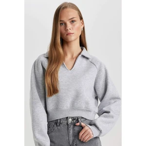 Regular Fit Polo Yaka Basic Düz Kalın Sweatshirt C4583AX24SM