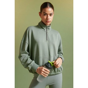 DeFactoFit Crop Dik Yaka Etek Ucu Lastikli Basic Düz Sporcu Sweatshirt C3747AX24SP