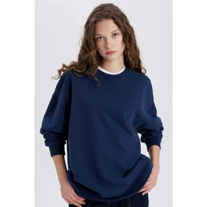Oversize Geniş Kalıp Bisiklet Yaka Kalın Basic Düz Uzun Kollu Tişört C4576AX24SM
