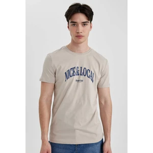 Slim Fit Dar Kesim Bisiklet Yaka Baskılı Kısa Kollu Tişört B8476AX24SM