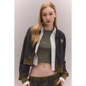 Coool Crop Kapüşonlu Baskılı Soluk Yıkama Efektli Kalın Fermuarlı Sweatshirt C4475AX24SP