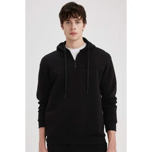 Comfort Regular Fit Rahat Kalıp Kapüşonlu Yarım Fermuarlı Basic Düz Sweatshirt B4351AX23WN