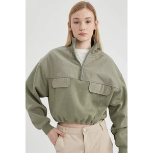 Coool Fermuarlı Yaka Crop Kalın Sweatshirt C4395AX24SP