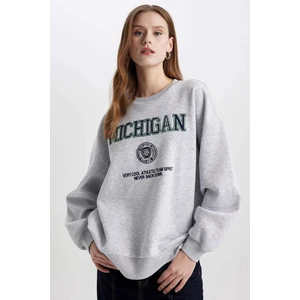 Oversize Geniş Kalıp Bisiklet Yaka Baskılı Kalın Kumaş Sweatshirt C4071AX23CW