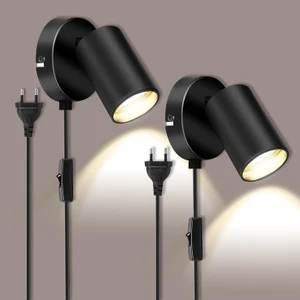 Metal Mafsallı Siyah Spot Armatür Aplik Kablolu Fişli Beyaz LED Ampullü