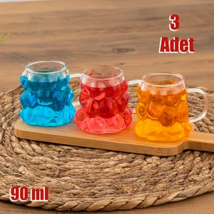 153 Isıya Dayanıklı Borosilikat Cam Şekilli 3'lü Bardak seti Kahve Yanı Su Bardağı Takımı 90 ml