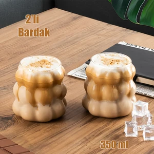 378 Isıya Dayanıklı Borosilikat Cam Şekilli 2'li Üzüm Latte Bardak seti Su Bardağı Takımı 350 ml