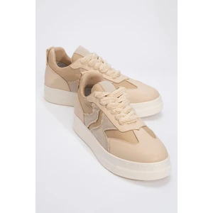 Sande Bej Denim Detaylı Kadın Spor Sneakers