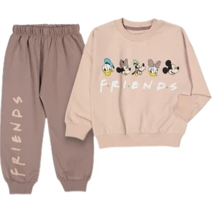 Bisiklet Yaka Uzun Kollu Minnie Mouse Baskılı Kız Çocuk Sweatshirt ve Eşofman Alt 2'li Takım