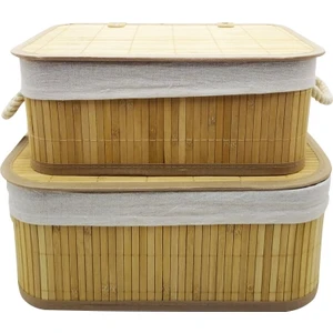 Krd Home Bambu Dikdörtgen Kapaklı 2'li Sepet KRD-5816