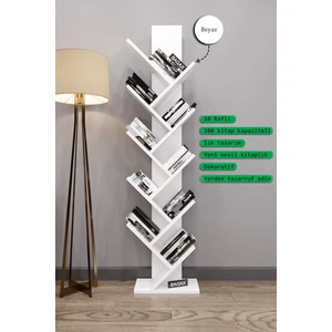 Likya Model, Beyaz Renk, 10 Raflı Dekoratif Kitaplık