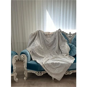 Kaymaz Tabanlı Tay Tüyü Koltuk Örtüsü, Altı Kaymaz Koltuk Şalı, Krem Kanepe Örtüsü (175 x 210 cm)
