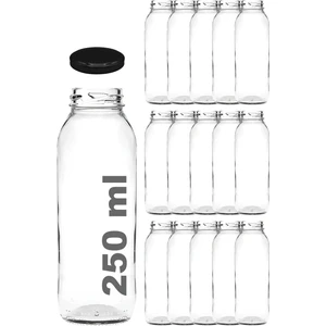 250 cc Şeffaf Meyve Suyu, Limonata Şişesi Metal Konserve Kapaklı 250 ml Yuvarlak Cam Şişe 15 Adet