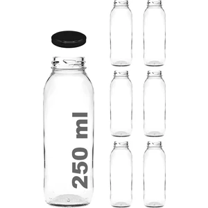250 cc Şeffaf Meyve Suyu, Limonata Şişesi Metal Konserve Kapaklı 250 ml Yuvarlak Cam Şişe 6 Adet