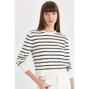 Regular Fit Yumuşak Dokulu Bisiklet Yaka Çizgili Triko Kazak C5261AX24AU