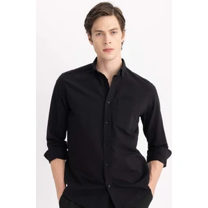 Regular Fit Polo Yaka Oxford Basic Düz Uzun Kollu Siyah Gömlek A8028AX24SP