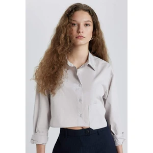 Oversize Geniş Kalıp Crop Poplin Uzun Kollu Gömlek C5026AX24SP